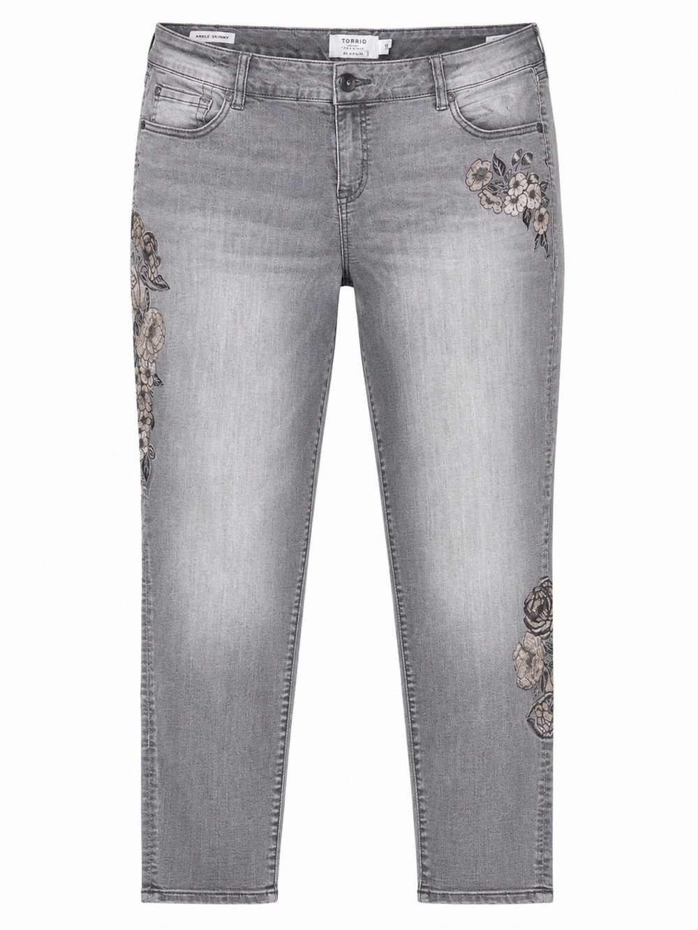 torrid Grey Skinny Jeans with Floral Embroidery